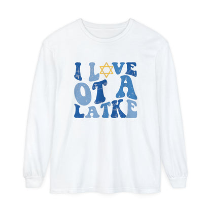 I Love OT a Latke Distressed Long Sleeve Comfort Colors T-Shirt