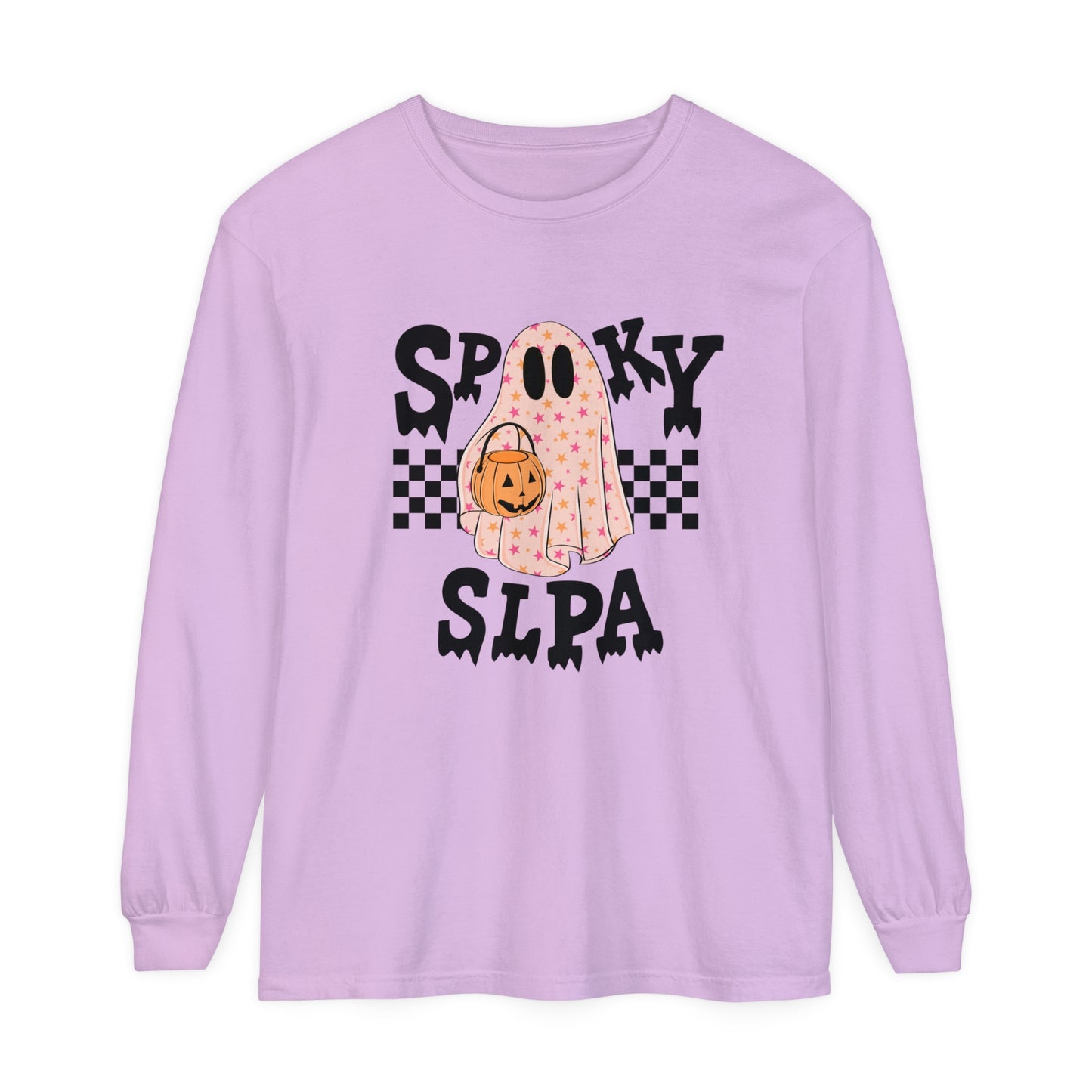 Spooky SLPA Checkerboard Long Sleeve Comfort Colors T-Shirt