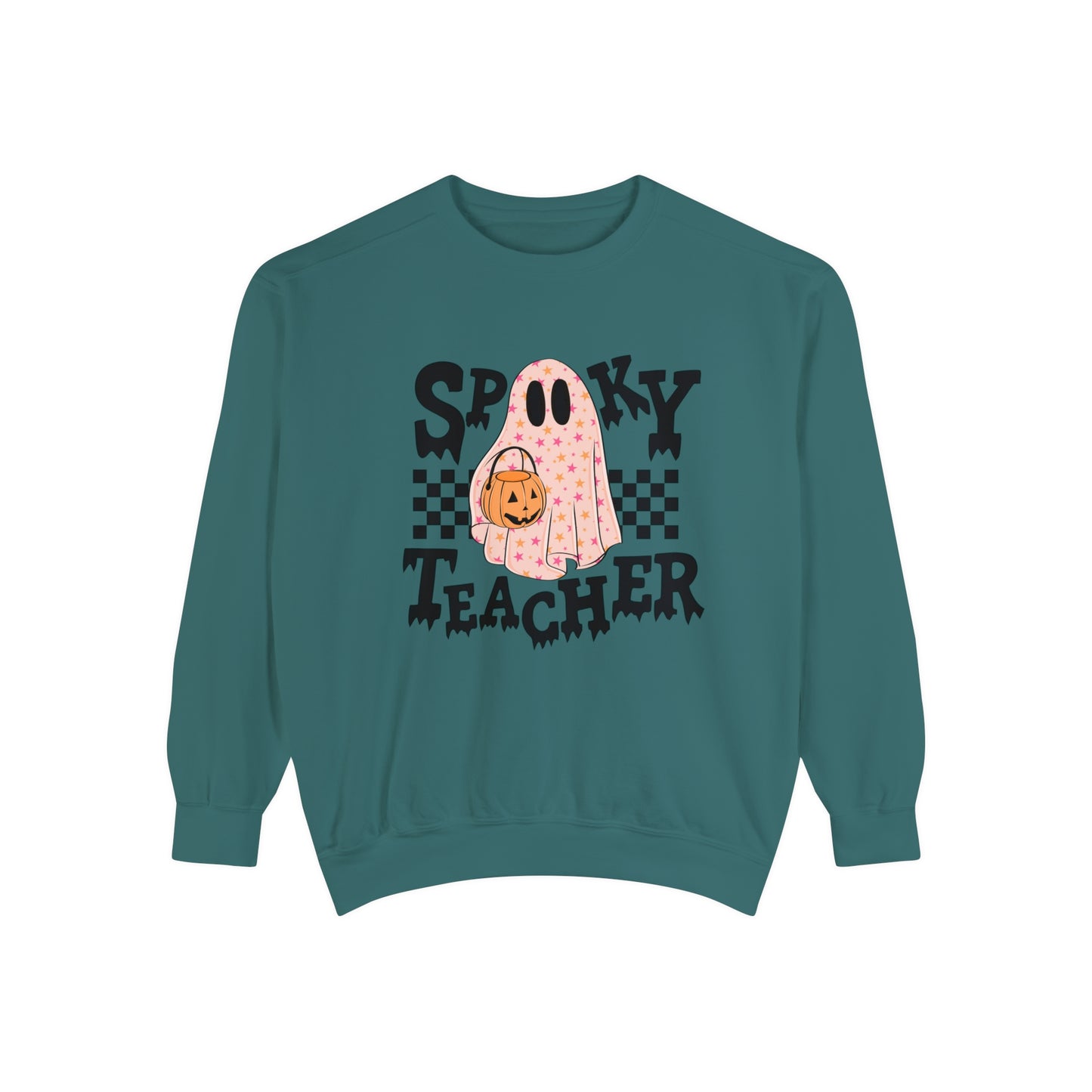 Spooky Teacher Checkerboard Comfort Colors Sweatshirt