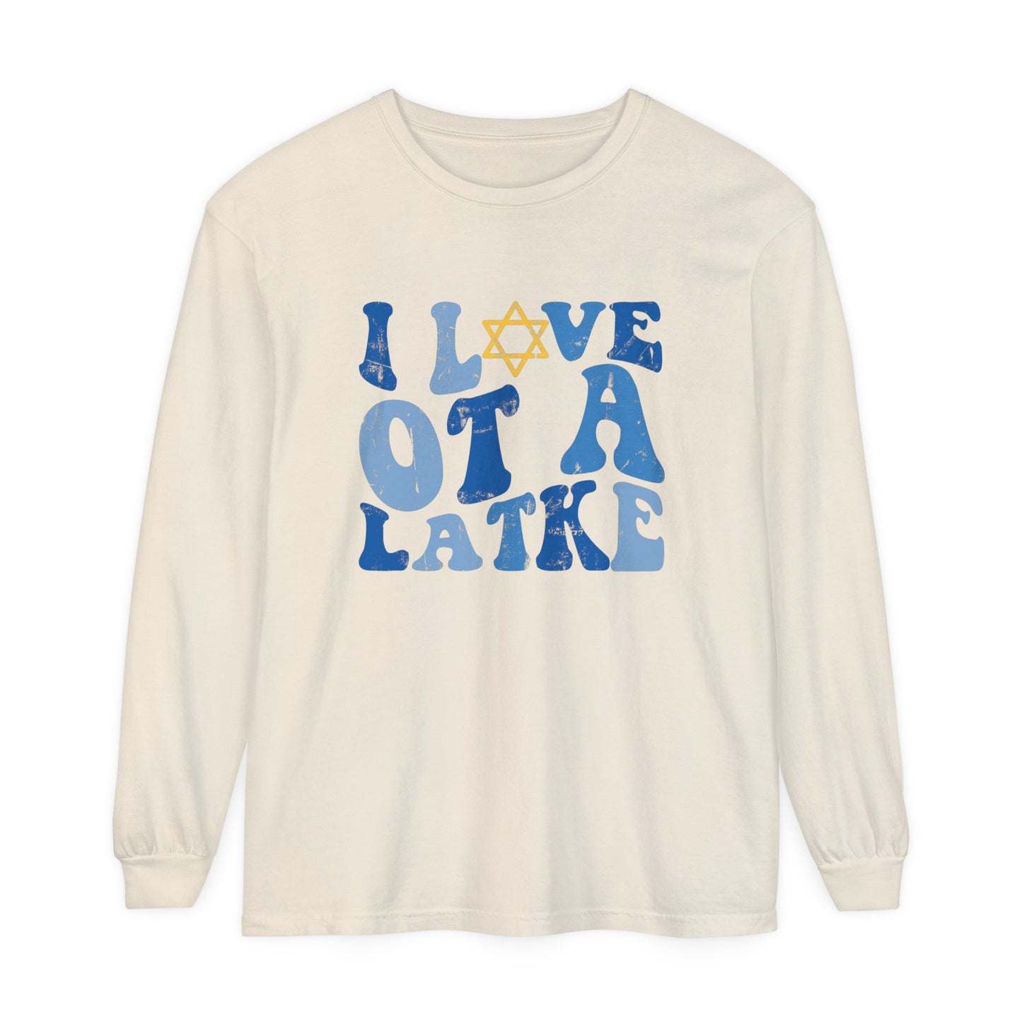 I Love OT a Latke Distressed Long Sleeve Comfort Colors T-Shirt