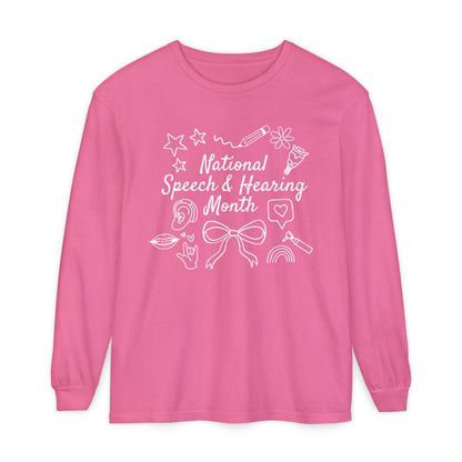 National Speech & Hearing Month Doodles Long Sleeve Comfort Colors T-Shirt
