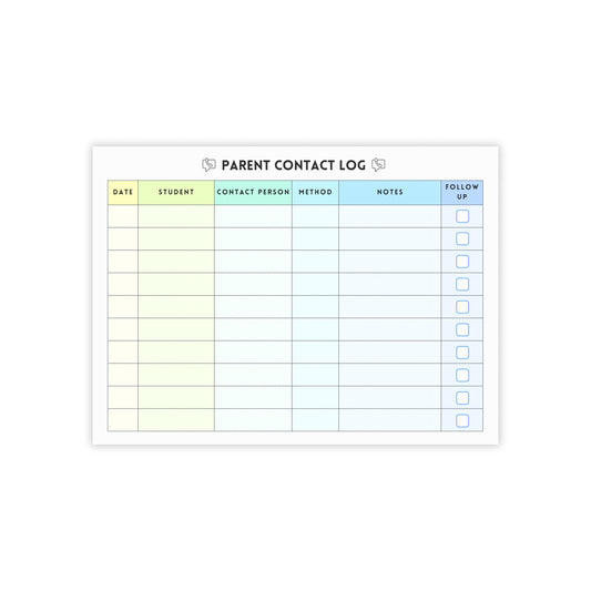 Parent Contact Log Post-it® Note Pad | Green & Blue