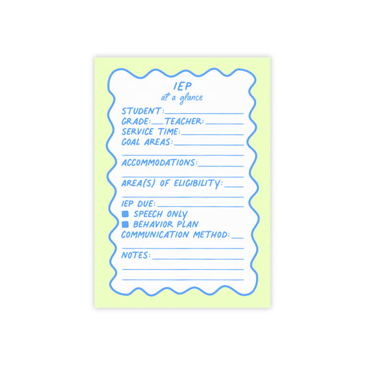 IEP At A Glance Post-it® Note Pad | Blue & Green