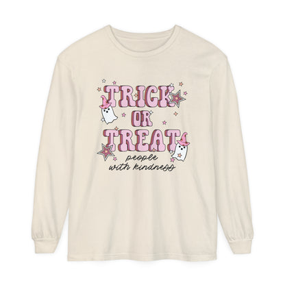 Trick or Treat People With Kindness Long Sleeve Comfort Colors T-Shirt