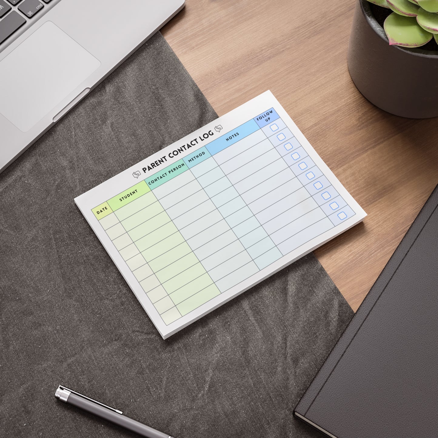 Parent Contact Log Post-it® Note Pad | Green & Blue