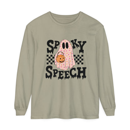 Spooky Speech Checkerboard Long Sleeve Comfort Colors T-Shirt