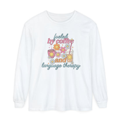 Fueled By Coffee and Language Therapy Long Sleeve Comfort Colors T-shirt