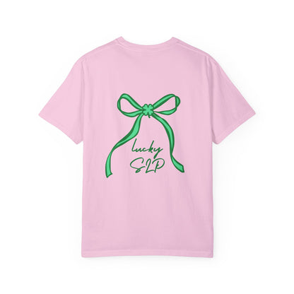 Lucky SLP Bow Comfort Colors T-Shirt | Front and Back Print