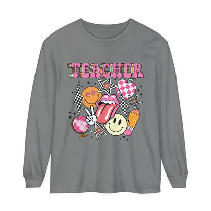 Retro Teacher Long Sleeve Comfort Colors T-shirt