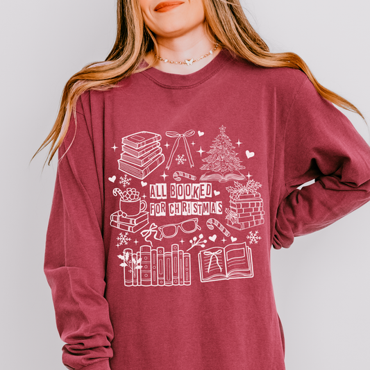 All Booked for Christmas Long Sleeve Comfort Colors T-Shirt