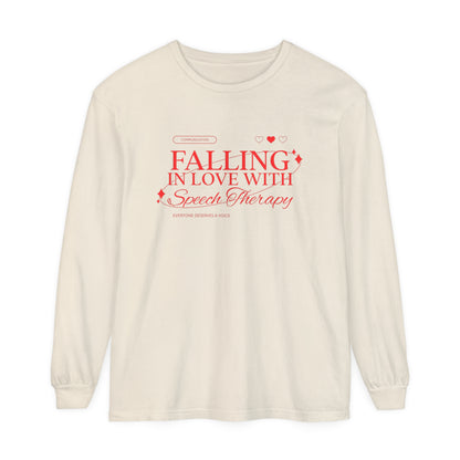 Falling in Love With Speech Therapy Long Sleeve Comfort Colors T-Shirt