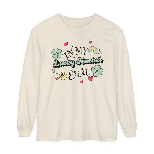 In My Lucky Teacher Era Long Sleeve Comfort Colors T-Shirt