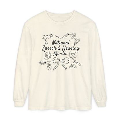 National Speech & Hearing Month Doodles Long Sleeve Comfort Colors T-Shirt
