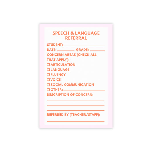 Speech & Language Referral Post-it® Note Pad | Pink & Coral