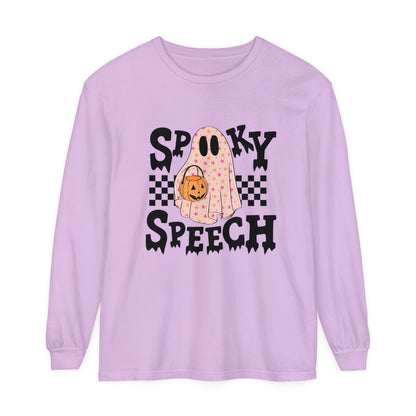 Spooky Speech Checkerboard Long Sleeve Comfort Colors T-Shirt