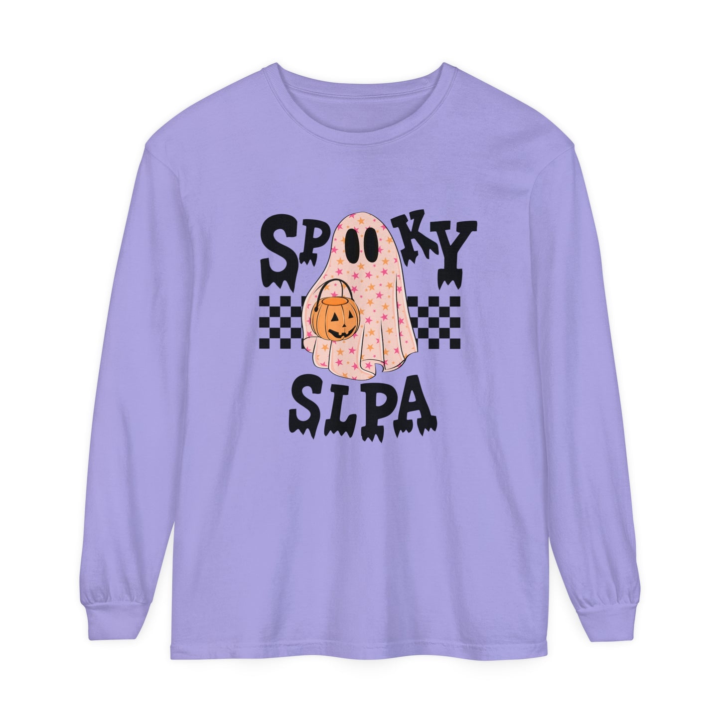Spooky SLPA Checkerboard Long Sleeve Comfort Colors T-Shirt