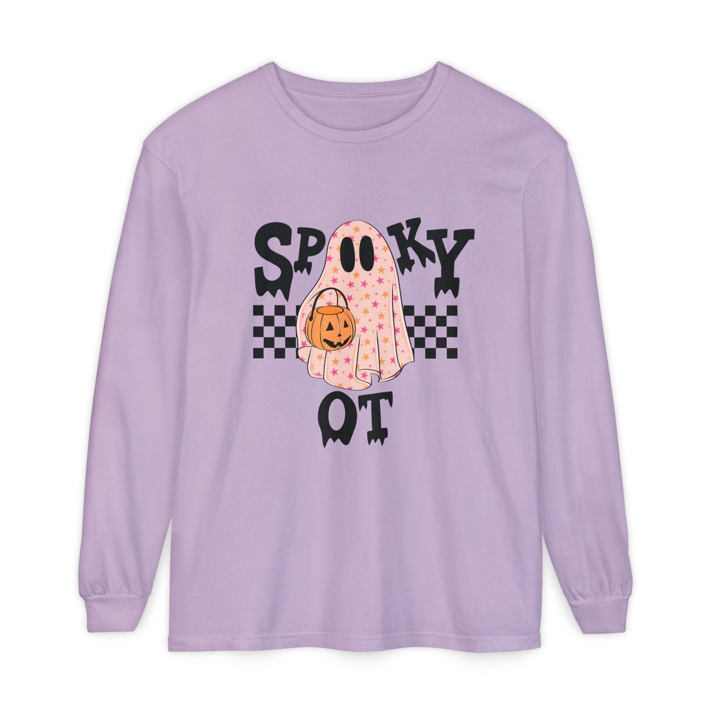 Spooky OT Checkerboard Long Sleeve Comfort Colors T-Shirt