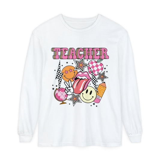 Retro Teacher Long Sleeve Comfort Colors T-shirt