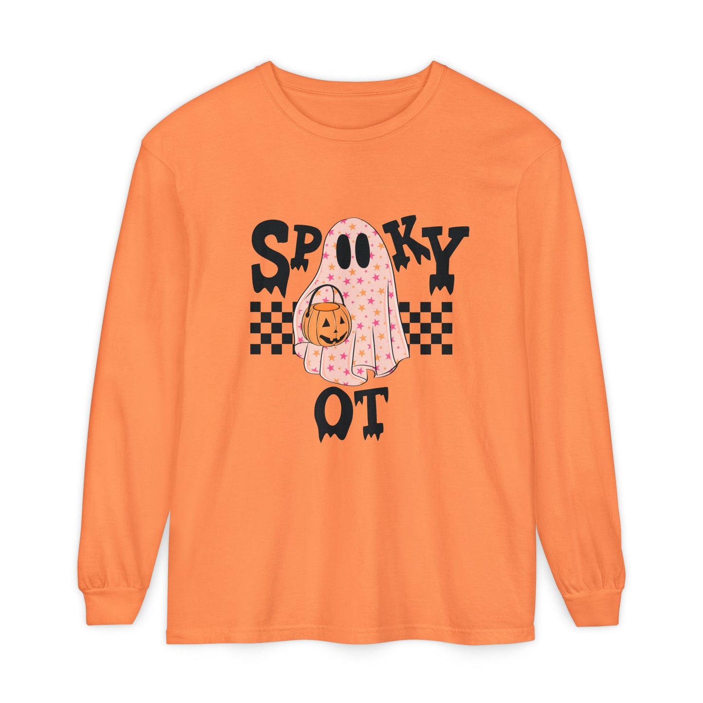 Spooky OT Checkerboard Long Sleeve Comfort Colors T-Shirt