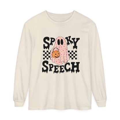Spooky Speech Checkerboard Long Sleeve Comfort Colors T-Shirt