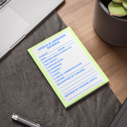 Speech & Language Referral Post-it® Note Pad | Green & Blue