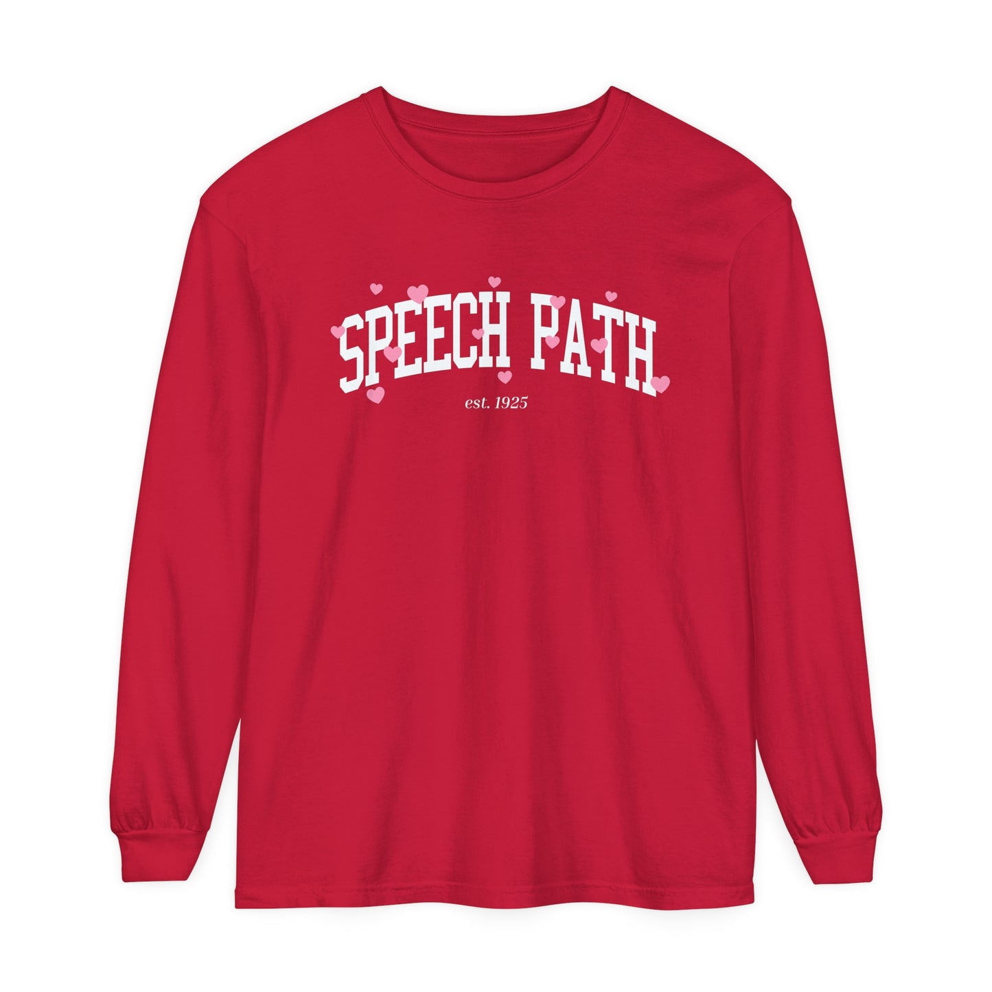 Speech Path Varsity Hearts Long Sleeve Comfort Colors T-Shirt