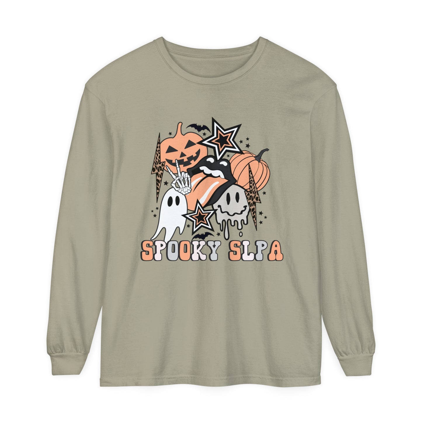 Spooky SLPA Retro Halloween Long Sleeve Comfort Colors T-Shirt