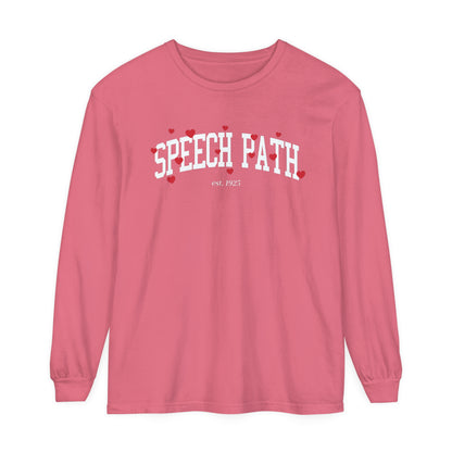Speech Path Varsity Hearts Long Sleeve Comfort Colors T-Shirt