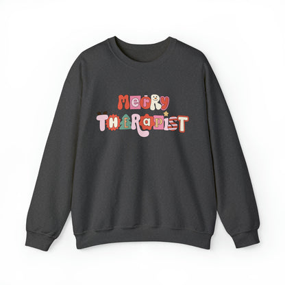 Merry Therapist Retro Holiday Crewneck Sweatshirt