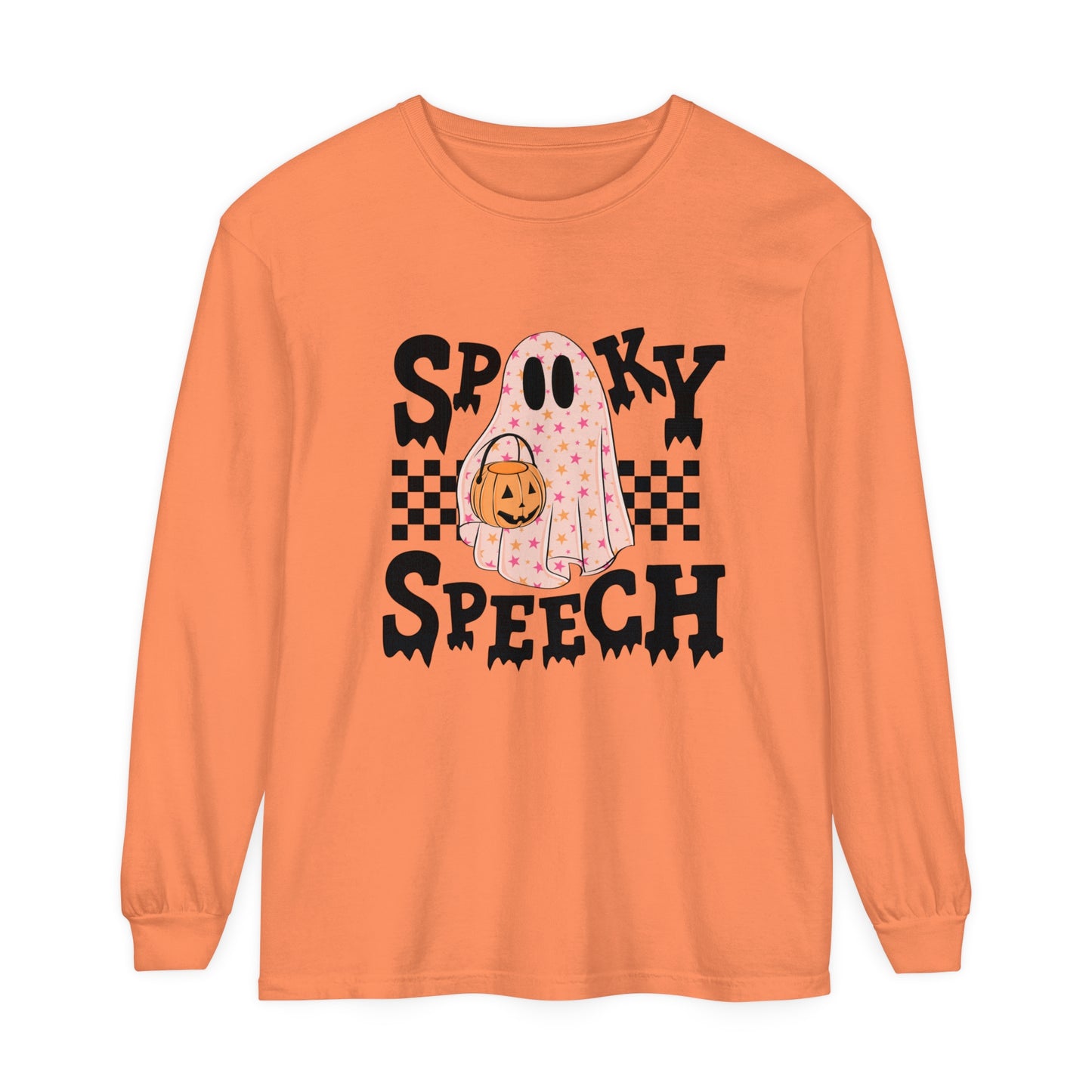 Spooky Speech Checkerboard Long Sleeve Comfort Colors T-Shirt