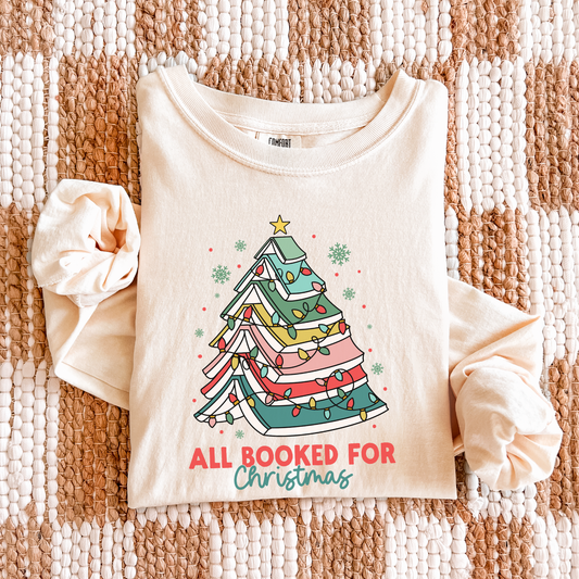 All Booked for Christmas Long Sleeve Comfort Colors T-Shirt
