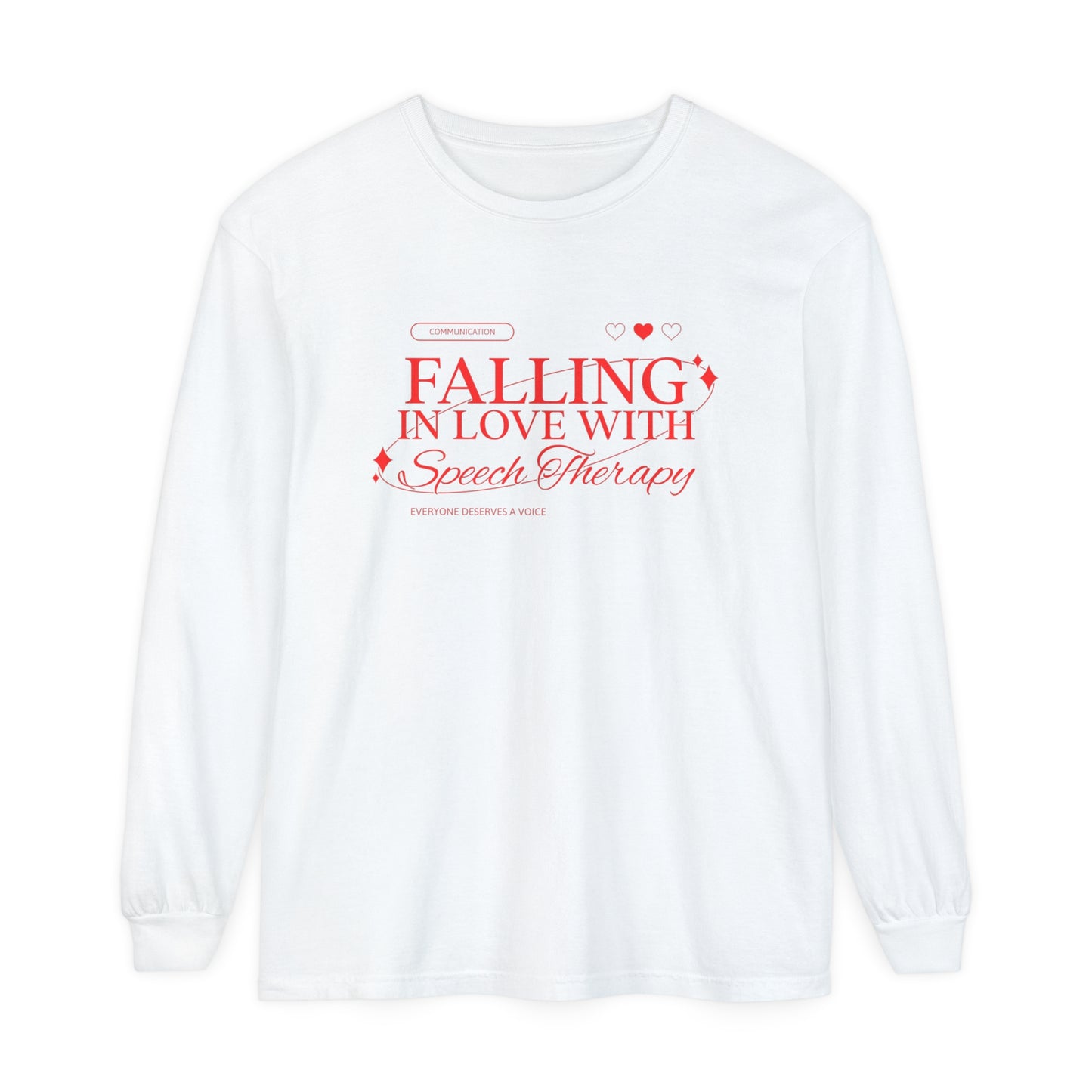 Falling in Love With Speech Therapy Long Sleeve Comfort Colors T-Shirt