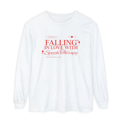 Falling in Love With Speech Therapy Long Sleeve Comfort Colors T-Shirt