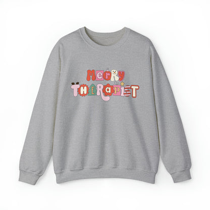 Merry Therapist Retro Holiday Crewneck Sweatshirt