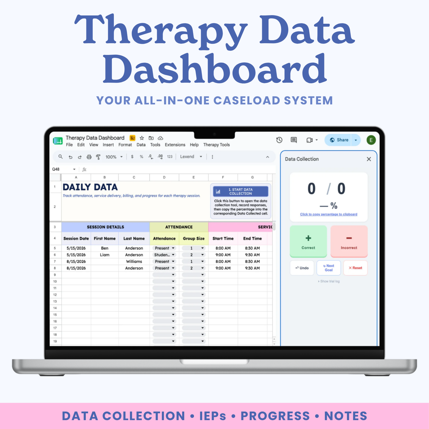 Therapy Data Dashboard | Caseload, Data & Progress Tracker