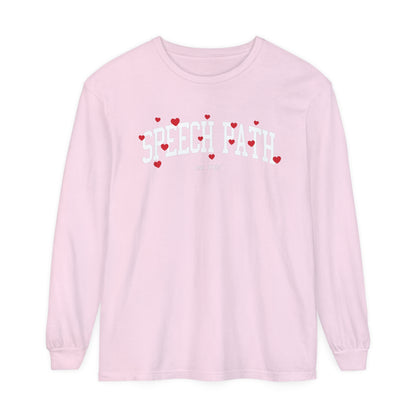 Speech Path Varsity Hearts Long Sleeve Comfort Colors T-Shirt