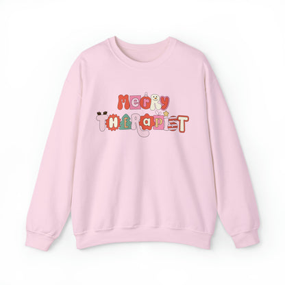 Merry Therapist Retro Holiday Crewneck Sweatshirt