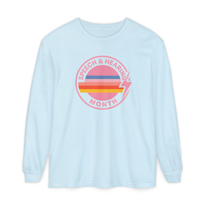 Speech & Hearing Month Retro Stripes Long Sleeve Comfort Colors T-Shirt