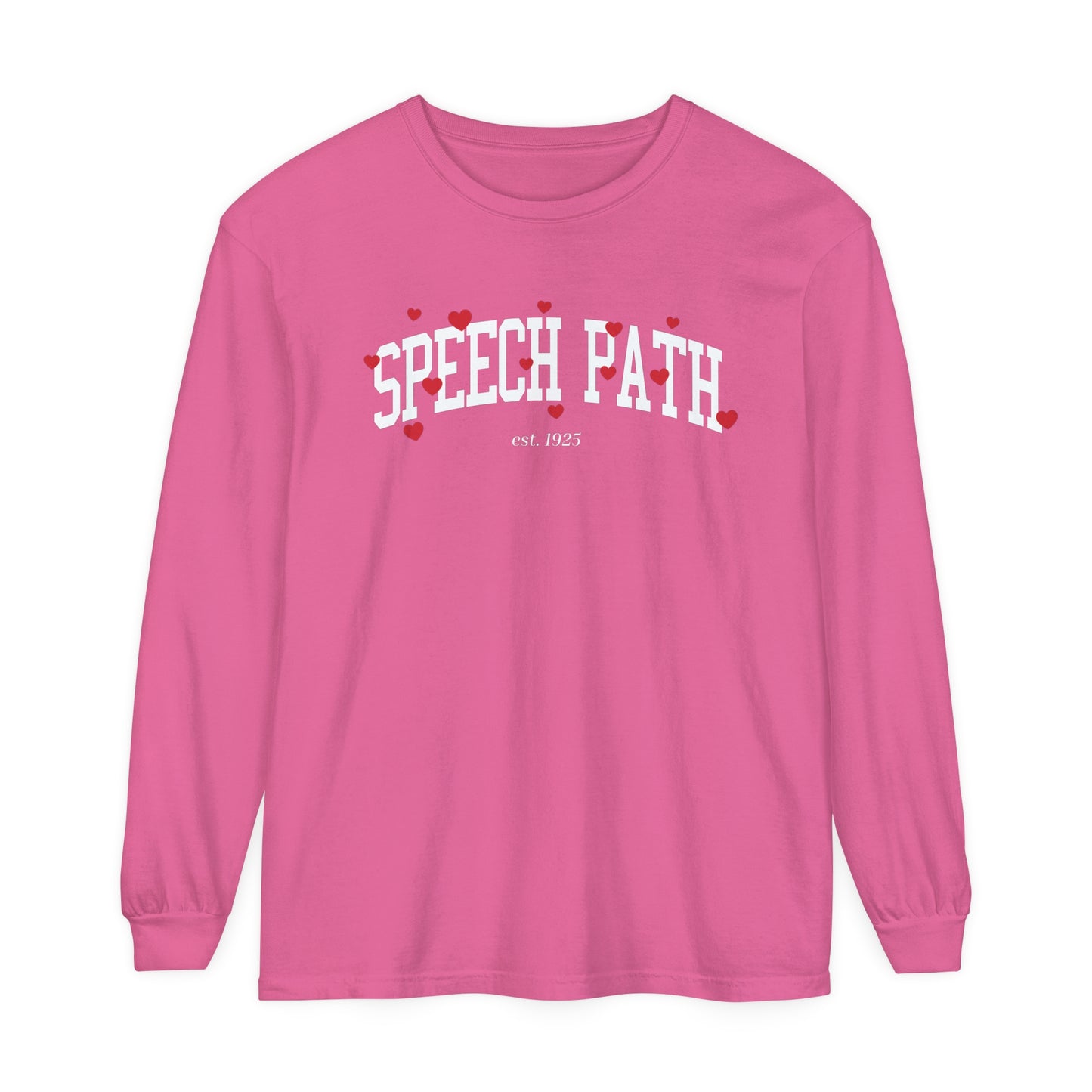 Speech Path Varsity Hearts Long Sleeve Comfort Colors T-Shirt