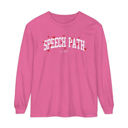 Speech Path Varsity Hearts Long Sleeve Comfort Colors T-Shirt