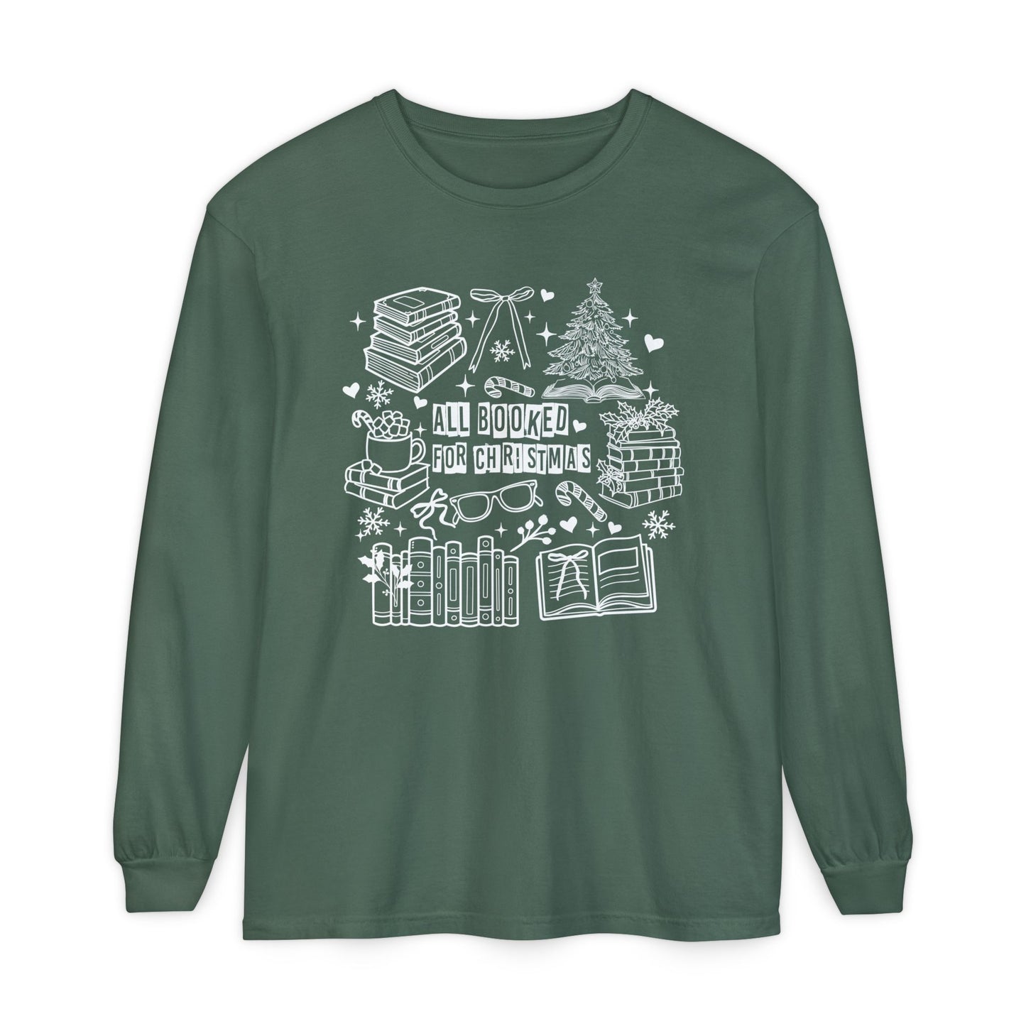All Booked for Christmas Long Sleeve Comfort Colors T-Shirt