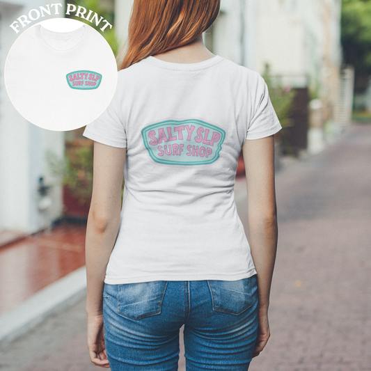 Salty SLP Surf Shop Jersey T-Shirt | Front and Back Print