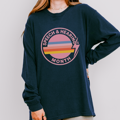 Speech & Hearing Month Retro Stripes Long Sleeve Comfort Colors T-Shirt