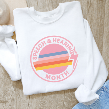 Speech & Hearing Month Retro Stripes Crewneck Sweatshirt