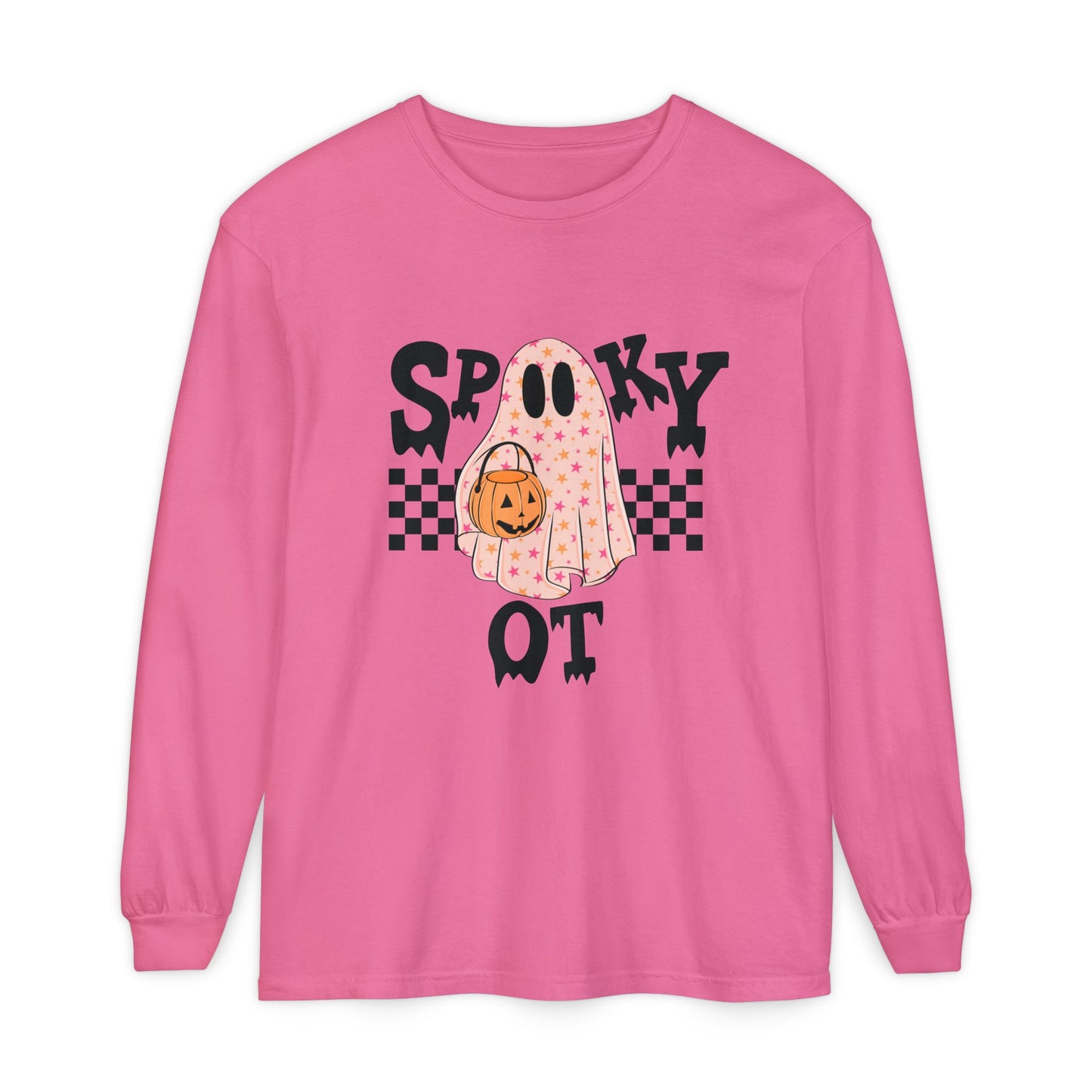 Spooky OT Checkerboard Long Sleeve Comfort Colors T-Shirt