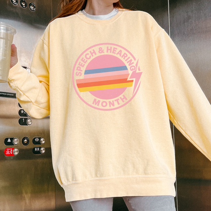 Speech & Hearing Month Retro Stripes Comfort Colors Sweatshirt