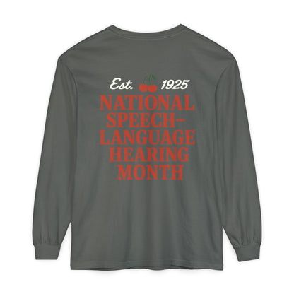 NSLHM Cherries Long Sleeve Comfort Colors T-Shirt | Front and Back Print