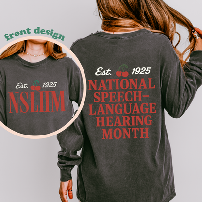 NSLHM Cherries Long Sleeve Comfort Colors T-Shirt | Front and Back Print