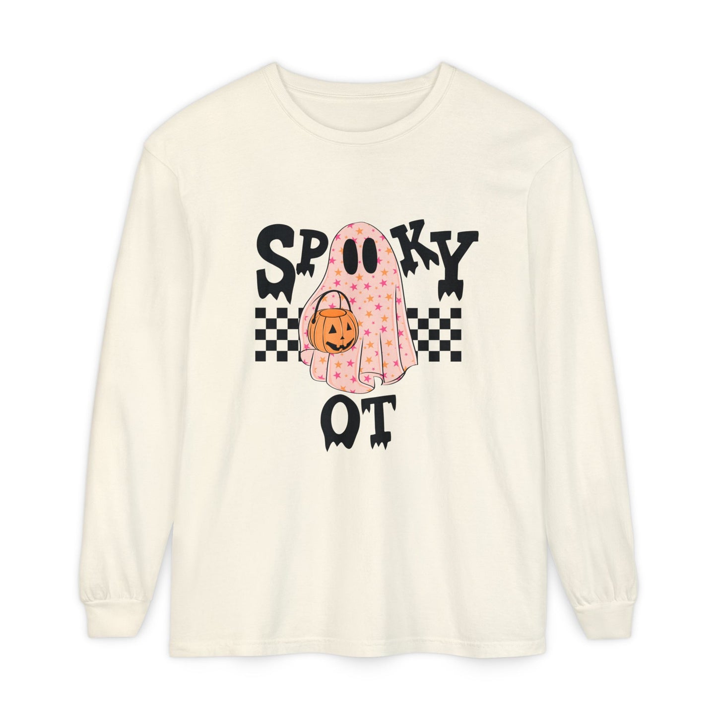 Spooky OT Checkerboard Long Sleeve Comfort Colors T-Shirt
