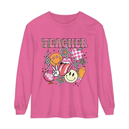 Retro Teacher Long Sleeve Comfort Colors T-shirt